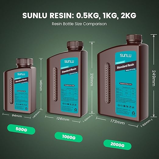 SUNLU 3D Printer Resin 2kg, Fast Curing Standard 3D Resin for LCD DLP SLA Resin 3D Printers, 395 to 405nm UV Curing 3D Printing Liquid Photopolymer Resin, Low Shrinkage, High Precision, 2000g, Black