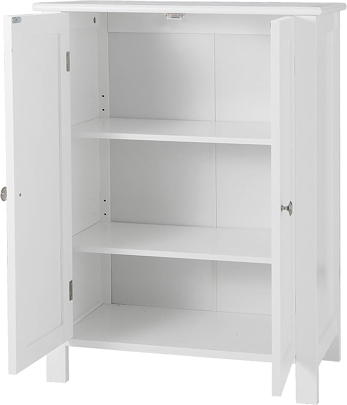 ZENY Bathroom Floor Storage Cabinet with Double Door + Adjustable Shelf, Wooden Organizer Cabinet for Living Room, Bathroom, Bedroom, Modern Home Furniture (White)