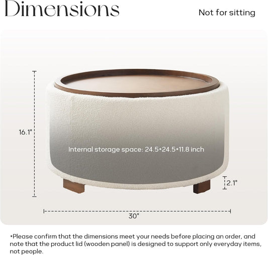 Zihanhome 30 Inch Round Storage Ottoman, Ottoman Coffee Table with Lift Off Lid, Boucle Modern Ottomans with Storage for Living Room, Bedroom, Apartments (Beige)