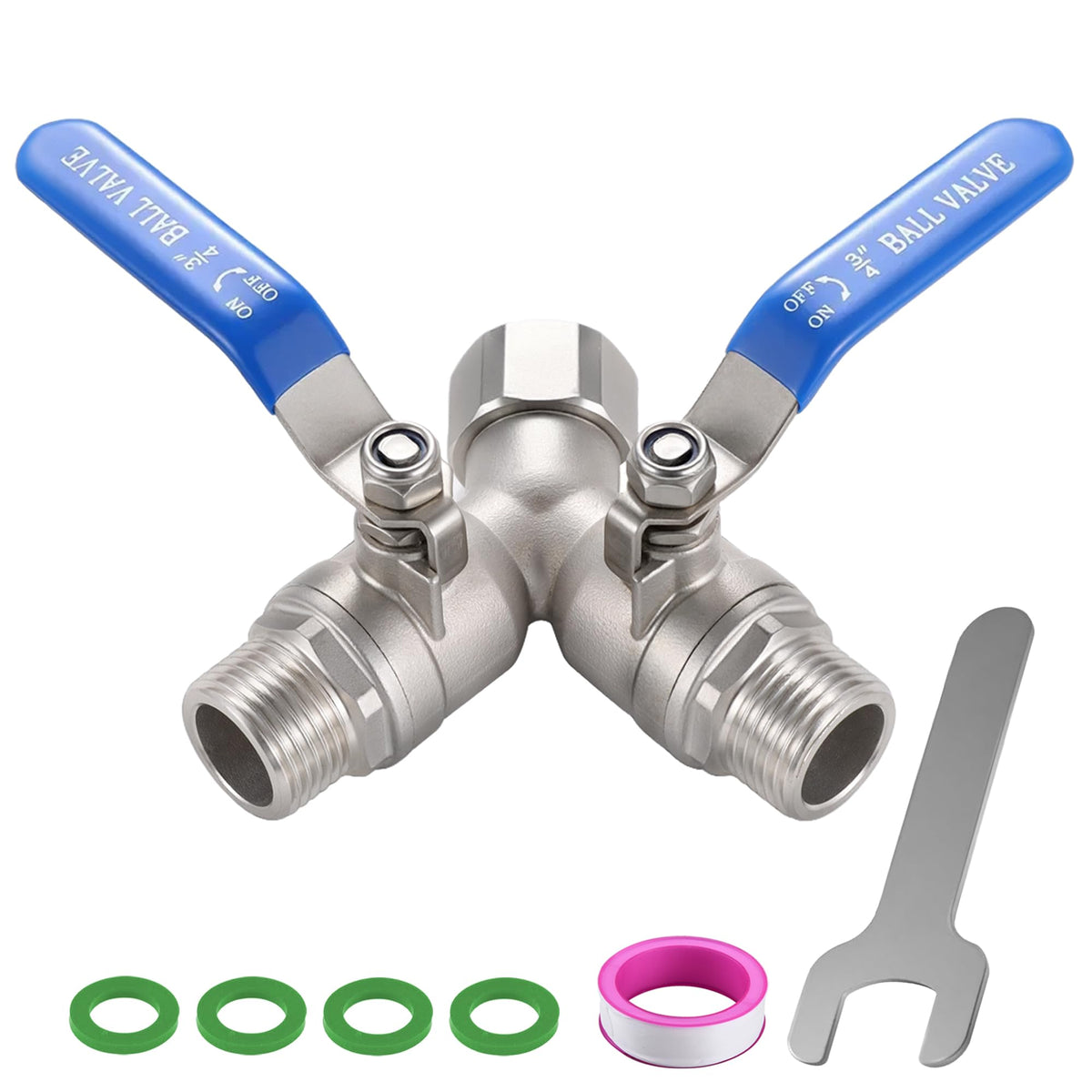 SNUTUYA 304 Stainless Steel Garden Hose Splitter 2 Way Heavy Duty, Full Flow Y Valve Water Hose Splitter With Long Handle, Lead-free,3/4" GHT Thread