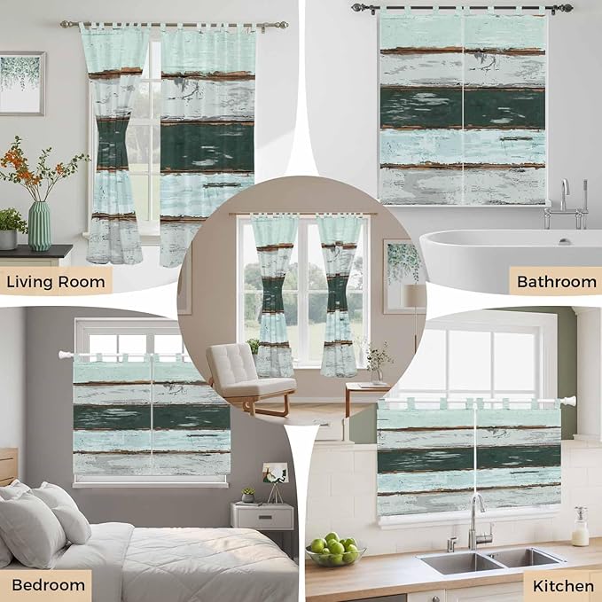 Blue Teal Bedroom Curtains 72 Inch Length, Window Curtains Tab Top, Vintage Wooden Retro Art Farmhouse Barns Light Filtering Window Treatments Drapes 52"x72" 2 Panel