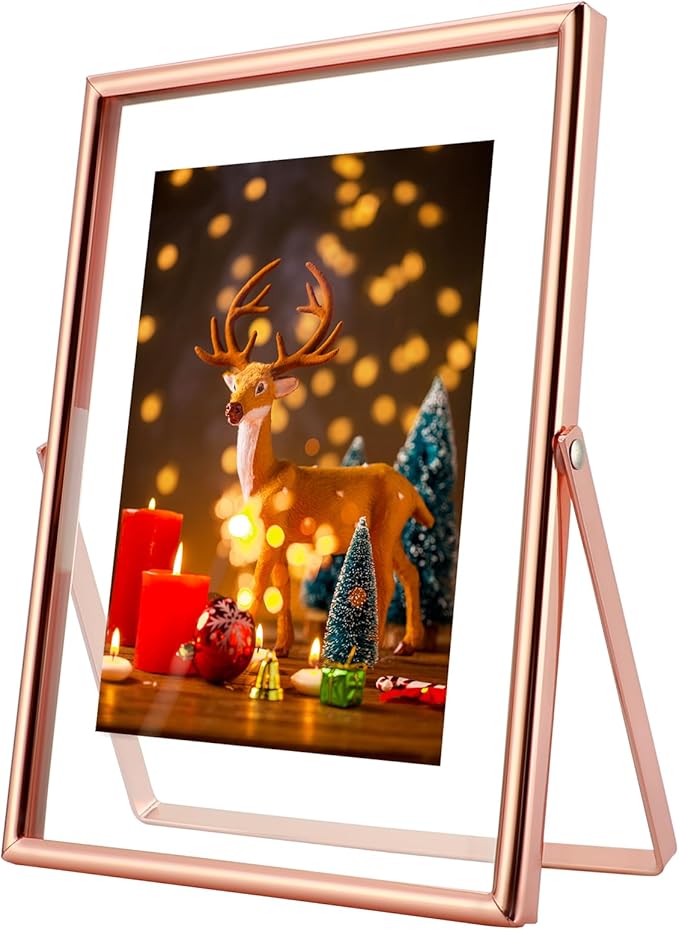 Rose Gold Floating Frame, 5"x7", Vertical, For Picture 4x6, 3.5x5, 2x3, Tabletop Use, Classy Gift For Anniversary, Wedding or Birthday