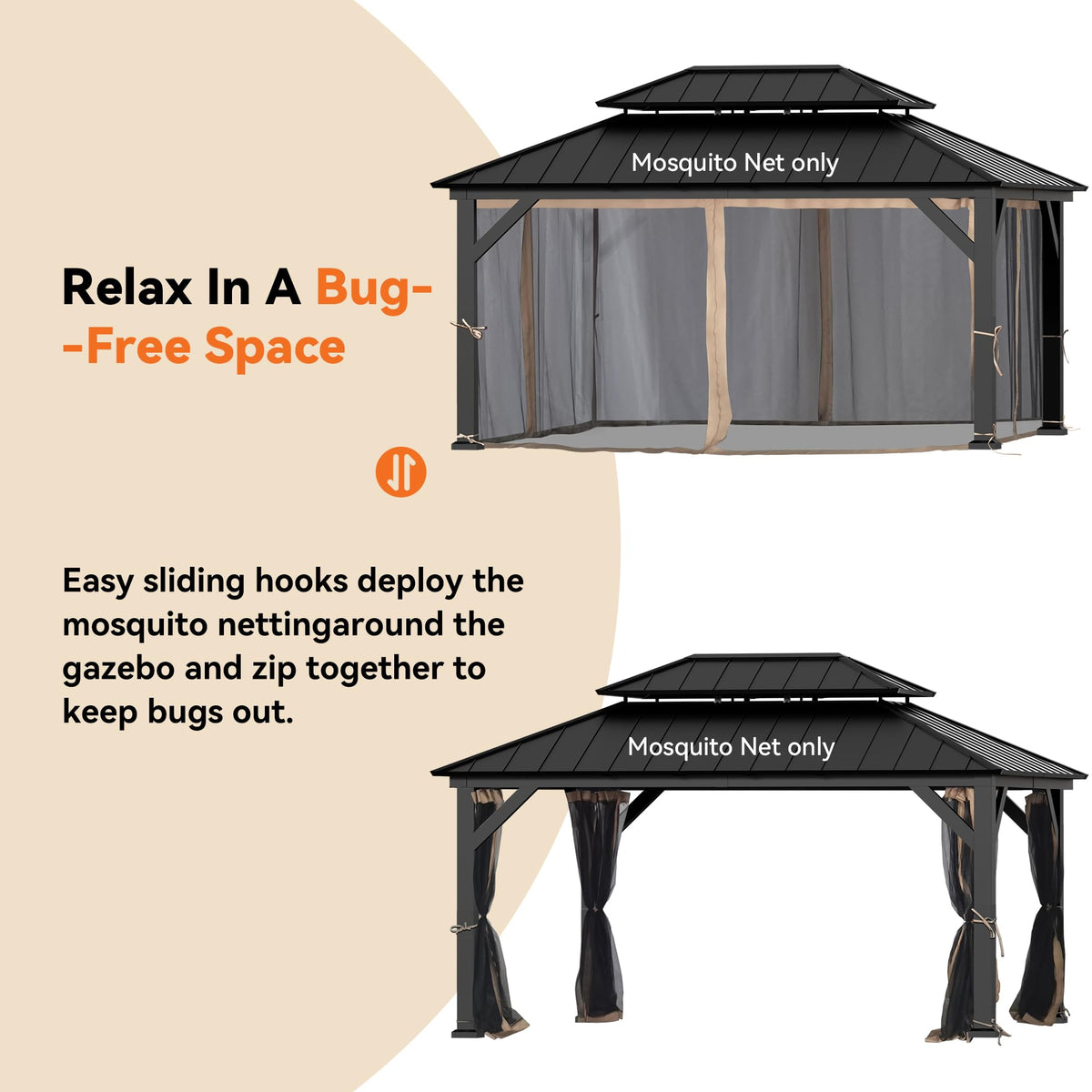 Covered Outdoor Gazebo Mosquito Netting Replacement Universal 4-Panel Sidewalls 12' x 16', Outdoor Gazebo Mosquito Nettings with Double Zipper, Replacement for Patio Canopy, Garden (Mosquito Net Only)