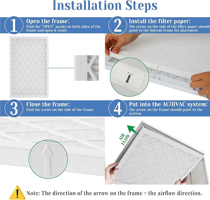 16x25x1 MERV 11 Air Filter, Quality AC/HVAC Furnace Filter,1 Reusable ABS Frame + 4 Pack Replaceable Filter Media,Breathe Fresher and Cost-effective