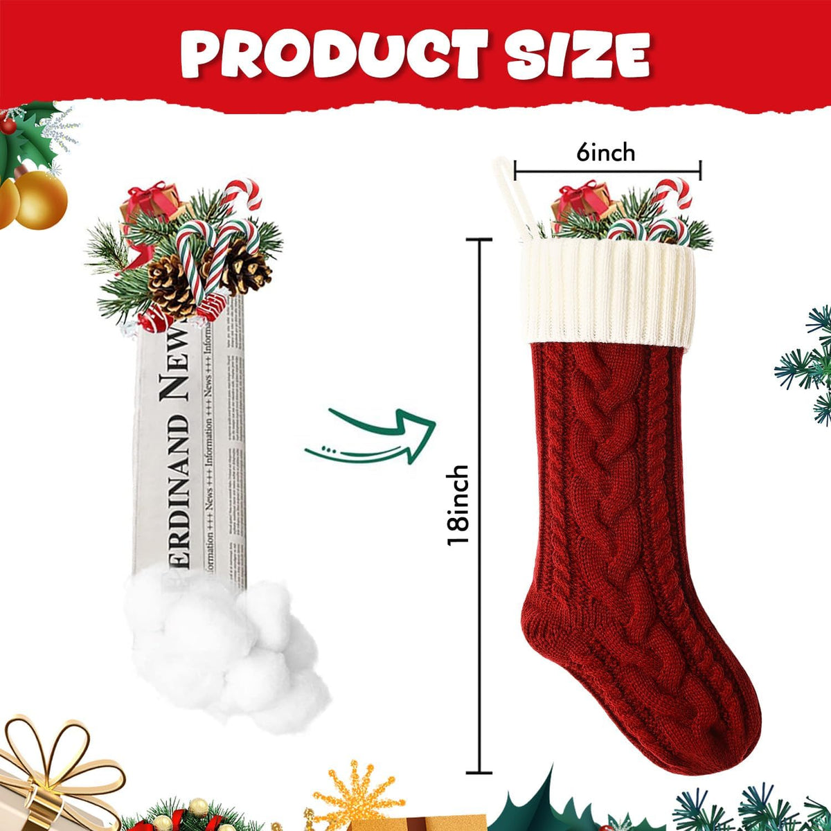 Christmas Stockings 18 Inches Classic Cable Knitted Set Large Classic Fireplace Hanging Stockings for Kids,Family Stocking Holiday Party Xmas Decoration(Red White,4Pack)