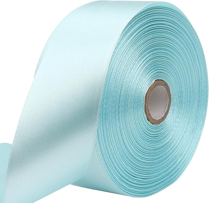 Light Blue Solid Satin Ribbon 1-1/2 Inch 50 Yards Solid Polyester Fabric Ribbon for Gift Wrapping Wedding Christmas Baby Shower Birthday Party Decoration Handmade Immortal Flower Craft