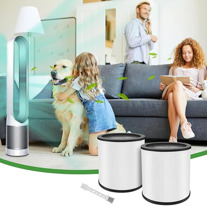 2 Pack Upgraded TP01 TP02 Replacement Filter Compatible with Dyson Pure Cool Link TP01, TP02, TP03, BP01, AM11 Tower, 360° True Filter, Compare to Part # 968126-03,Black