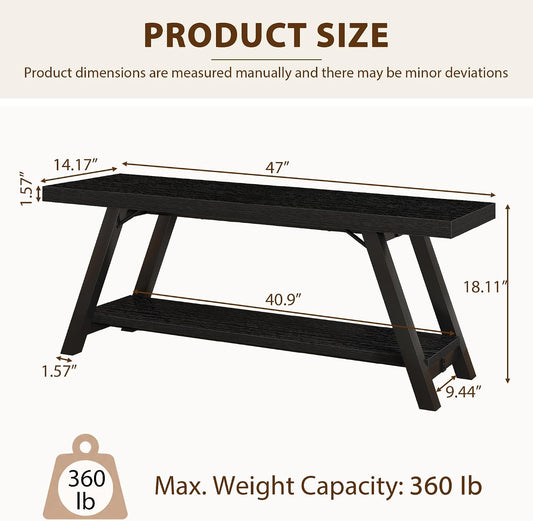 LVB Black Entryway Bench with Storage, Wood Bench for Entryway, 47 in