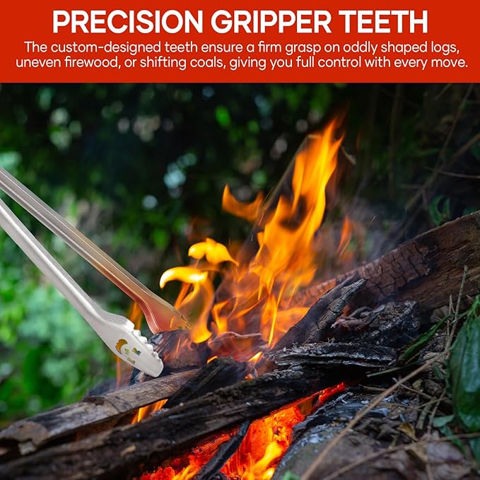 Fire Pit Tongs 32-inch Super Long for Loading Wood,BBQ with Extended Luxurious Acacia Handle for Fire Pits, Fire Rings,Campfires, and Fireplaces, Outdoor or Indoor 