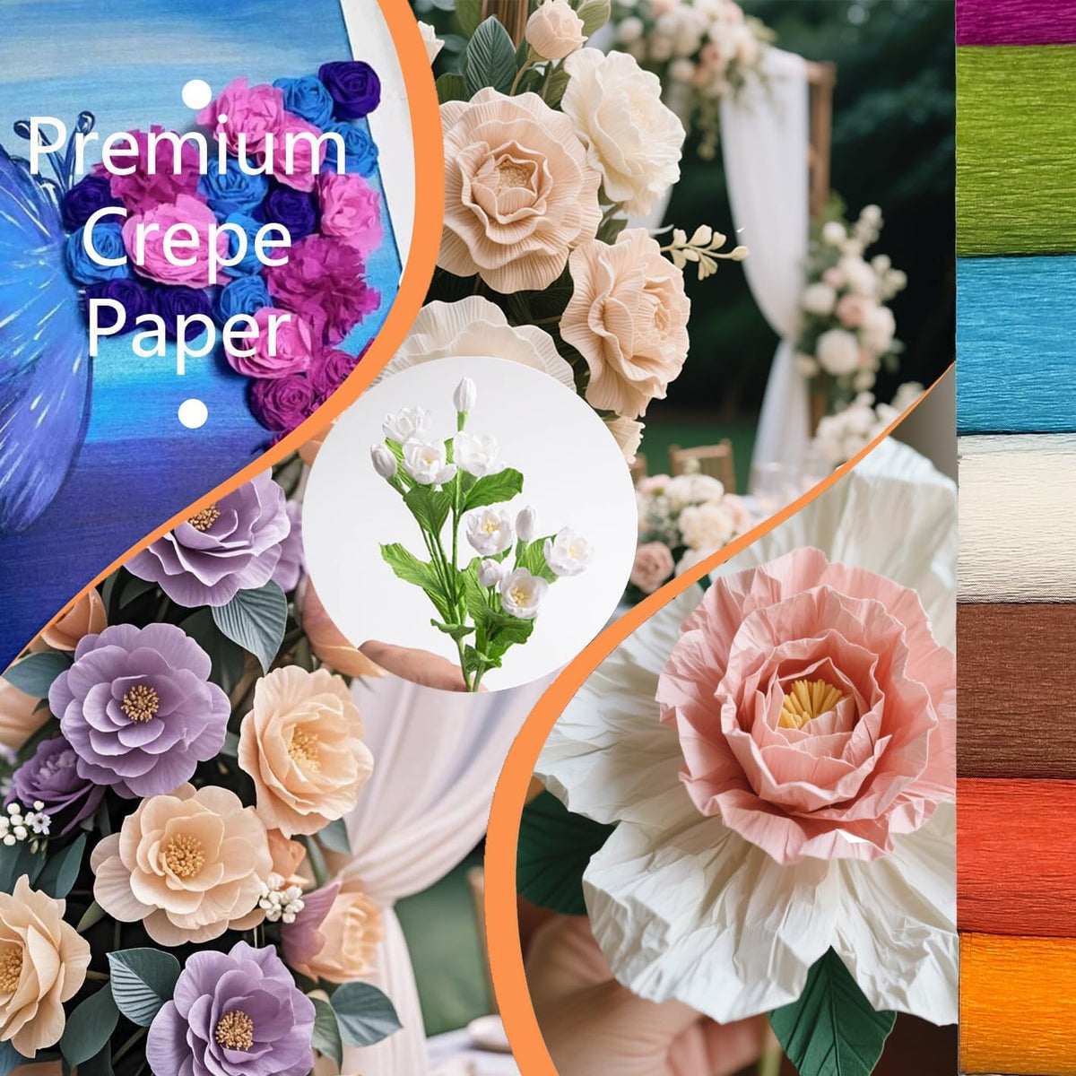 Crepe Paper Roll (17Inch x 8.2Ft/2Rolls), Heavy Papel Crepe Set Multi-Color, Crepe Paper for Birthday Wedding Party Decoration DIY Craft (White cream1)