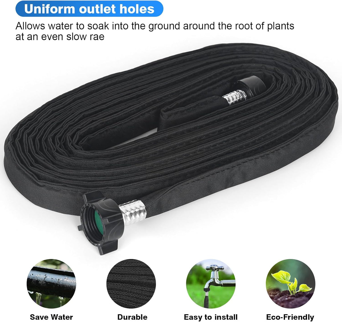 Flat Soaker Hose 50FT x 2 PACK,Drip Hose for Garden Beds Linkable Irrigation System Lightweight and Easy Watering for Tree Plant and Save 80% Water for You (100FT)