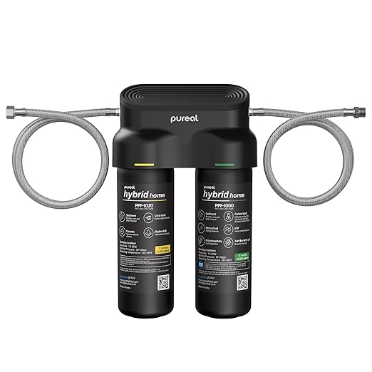 Pureal Hybrid Home PPU-1020K 2 Stage Under Sink Water Filter System, 10K Gallons, NSF/ANSI 42&372, Mineral Sediment Carbon Block KDF Polyphosphate Filter for Scale & Lead & Chlorine
