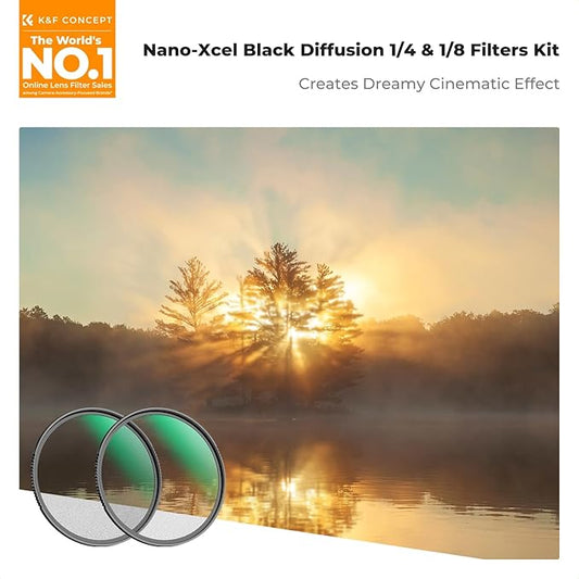 K&F CONCEPT 72mm Black Diffusion 1/4 & 1/8 Lens Filter Kit (2 Pcs), Mist Cinematic Effect Filter for Vlog/Video/Portrait Image with 28 Multi-Layer Coated