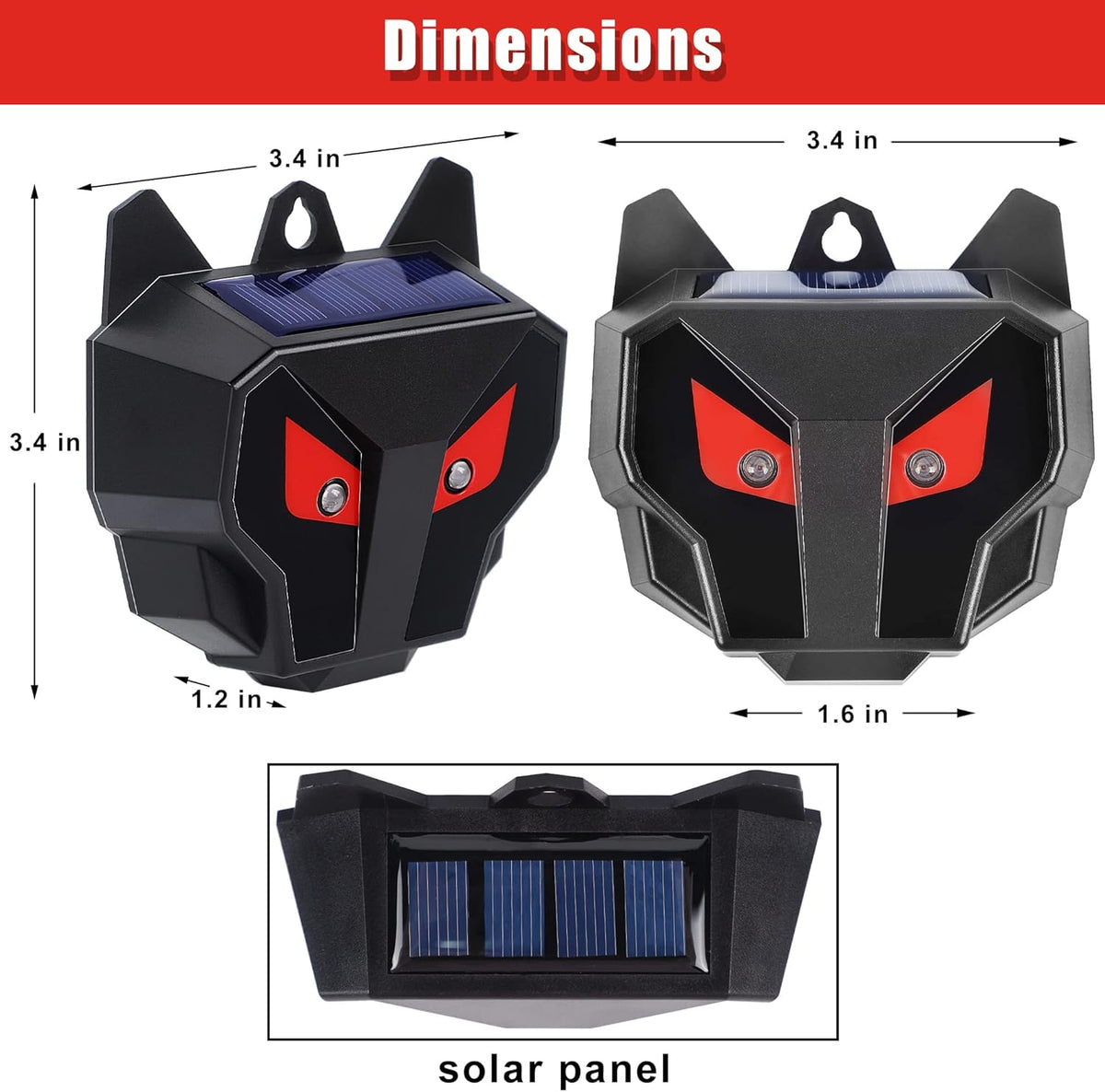 Solar Animal Repellent, Set of 4 Predator Eyes Animal Deterrent Sentinels with Red LED Blinking Lights Drive Away Raccoon, Deer, Skunk, Cat, Coyote from Yard Farm and Chicken Coops