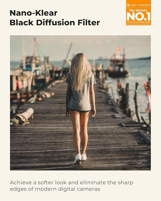 K&F CONCEPT 55mm Black Diffusion 1/8 Filter, Mist Dreamy Cinematic Effect Filter for Video/Vlog/Portrait Photography K-Series