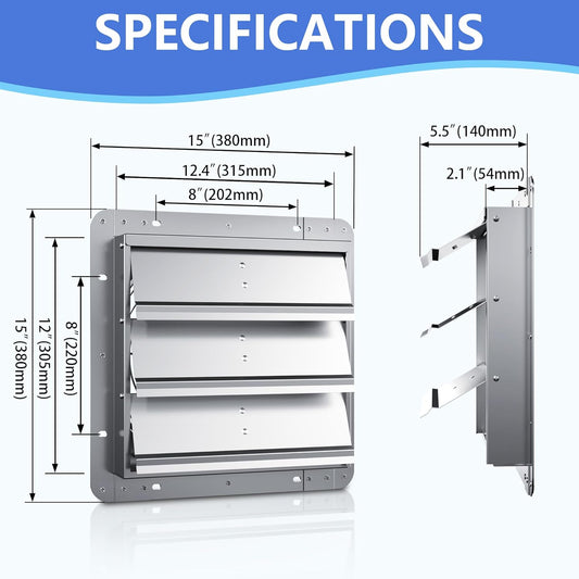 12 Inch Galvanized Shutter Exhaust Louver Vent, Automatic Gravity Shutter Louver Vent for Home Attics, Workshops, Barn, Greenhouse (Motor&Blades are not Included)