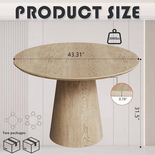 43 Inch Round Dining Table for 4-6 Person,Rustic Circle Kitchen Table with MDF Finish Tabletop and Wood Strip Columns Base for Kitchen Dining Room(Wood)