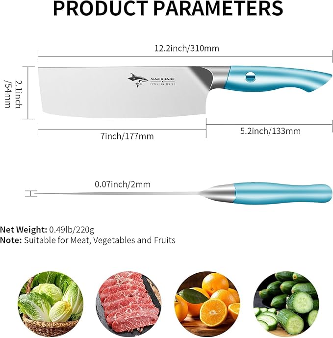 MAD SHARK Nakiri Chef Knife 7 Inch Vegetable Knives, Ultra Sharp Knife, Multipurpose Chopping Knife with Precision and Beauty, for Home and Kitchen, Unique gift for Family with Box,Blue