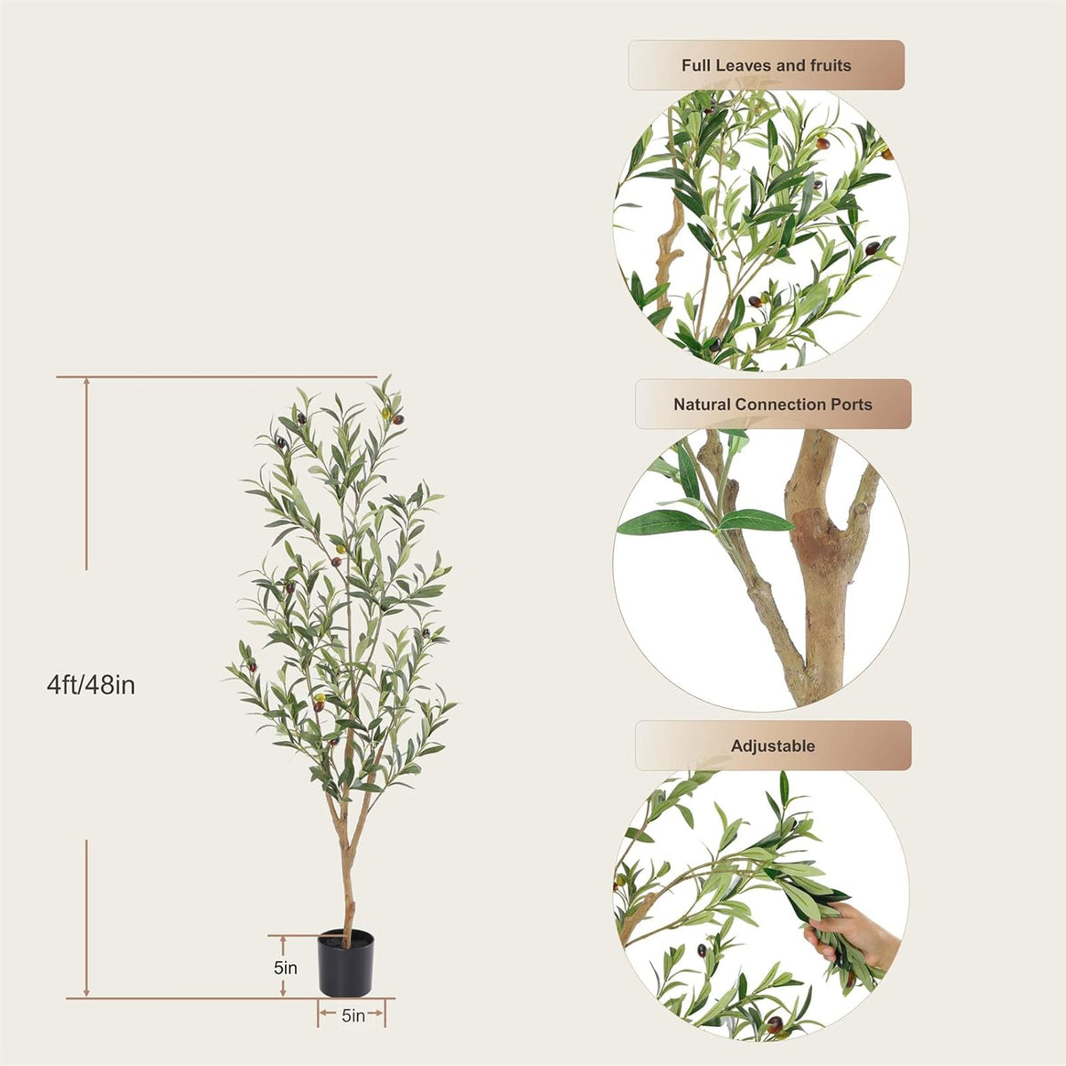 Bellacat Faux Olive Tree 4ft,Olive Trees Artificial Indoor with Natural Wood Trunk and Realistic Leaves and Fruits. 4 Feet(48in) Fake Olive Tree for Home House Office Décor.