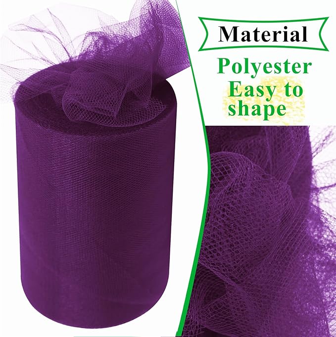 Plum Tulle Fabric Rolls 6 Inch by 100 Yards (300 feet) Fabric Spool Tulle Ribbon for DIY Halloween Tutu Bow Baby Shower Birthday Party Wedding Decorations Christmas Craft Supplies