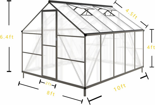 CQZY 8x10 FT Greenhouse for Outdoors,Green House for Outside,Dark Gray
