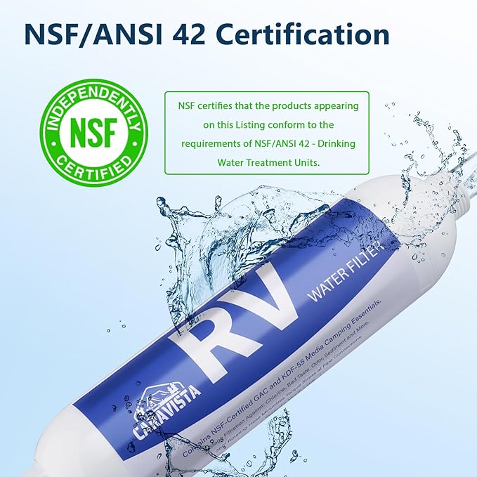 RV Water Filter - Inline Water Filter with Flexible Hose Protector - NSF & ANSI 42 Certified - Camping Essentials for Reducing Odors, Bad Taste, Chlorine and Rust(2 Pack)