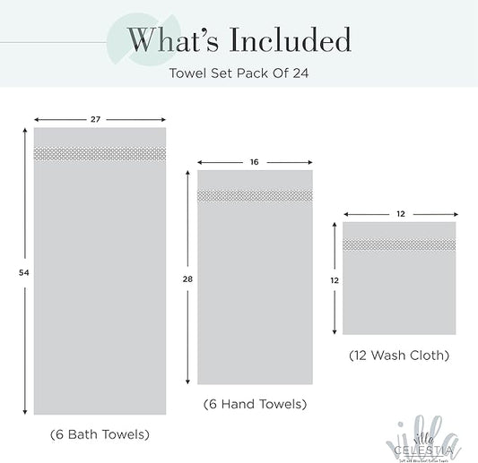 100% Cotton Bath Towel Set of 24-6 Bath Towels, 6 Hand Towels, 12 Wash Cloths, Sustainable, Soft, Highly Absorbent, Combed Cotton 24 Piece Set for Hotels, Spa, Bathroom, Dorm, Teal