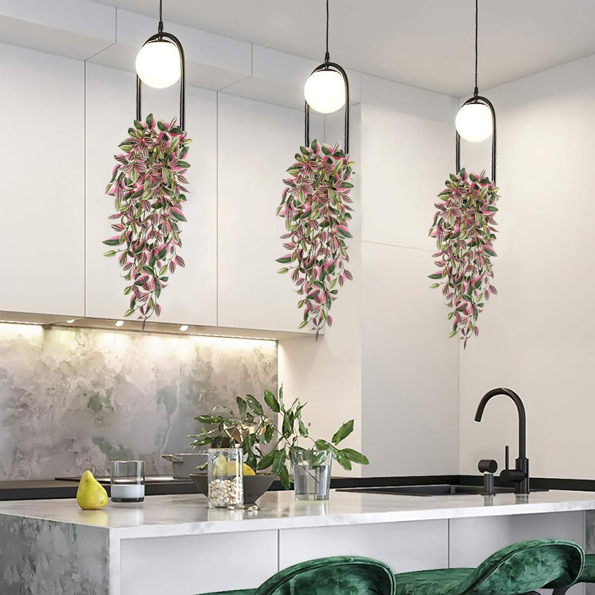 DILATATA Fake Hanging Plants Artificial Hanging Plants 22" Faux Wandering Jew Hanging Leaves Plant for Wall Shelf Home Indoor Outdoor Decor - 5 Pack