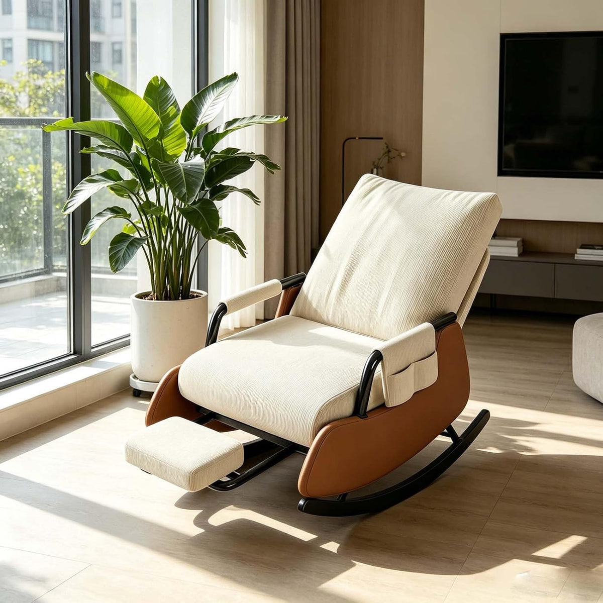 Detachable Footrest Rocking Chair,Rocking Chair with Foot Rest | Foldable Adjustable Indoor Reclining Rocker