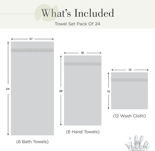 100% Cotton Bath Towel Set of 24-6 Bath Towels, 6 Hand Towels, 12 Wash Cloths, Sustainable, Soft, Highly Absorbent, Combed Cotton 24 Piece Set for Hotels, Spa, Bathroom, Dorm, Sage