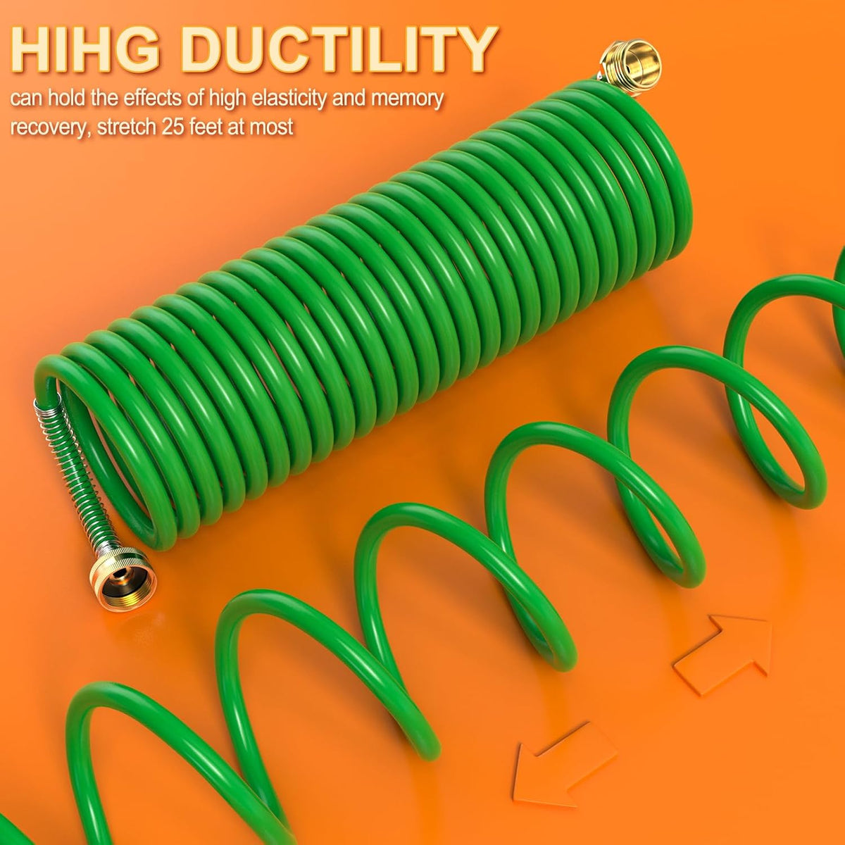 GASHER 25FT PU Recoil Garden Water Hose with 3/4"Inch Brass Fittings Retractable, Swivel Female for Boating, Pool & Spa, RV, Home and Garden(Green)