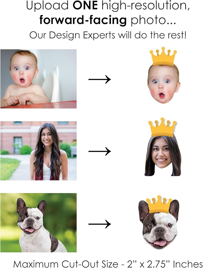 Big Dot of Happiness Custom Photo Crown - Personalized Party DIY Shaped Fun Face Cut-Outs - 24 Count