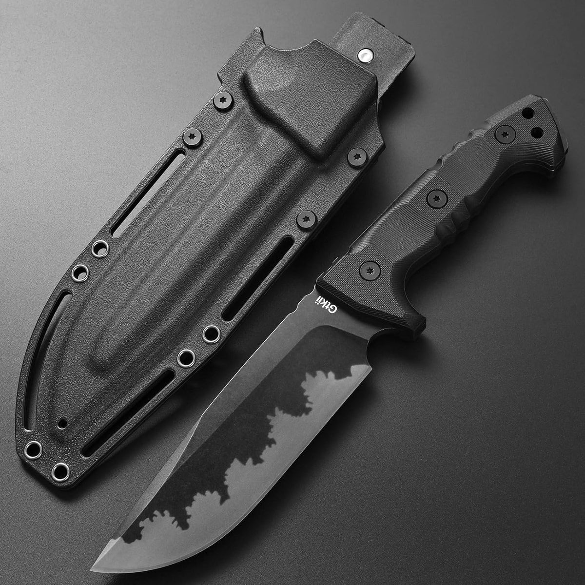 GTK7 Fixed Blade Knife DC53 Steel Blade Full Tang Nylon Fiberglass Handle EDC Fixed Knifes for Outdoor Camping Bushcraft (black)
