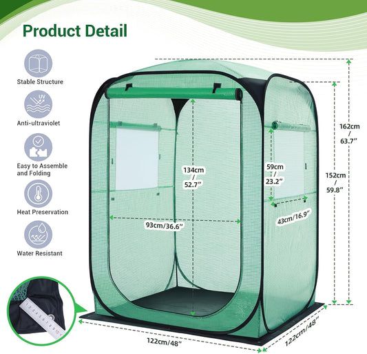 Ohuhu Pop Up Greenhouse for Outdoors, Portable Walk-in Mini Green House with Removable PE Mat & Mesh Window Fast Set-up GreenHouses for Indoor Outside Protecting Plant from Cold Frost & Birds