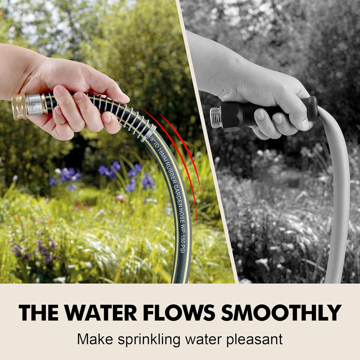 Rubber Garden Water Hose 100ft, 5/8" Leak Proof Garden Hose with Brass Connector, Flexible Hose Pipe for Lawn, Watering Cleaning & Washing