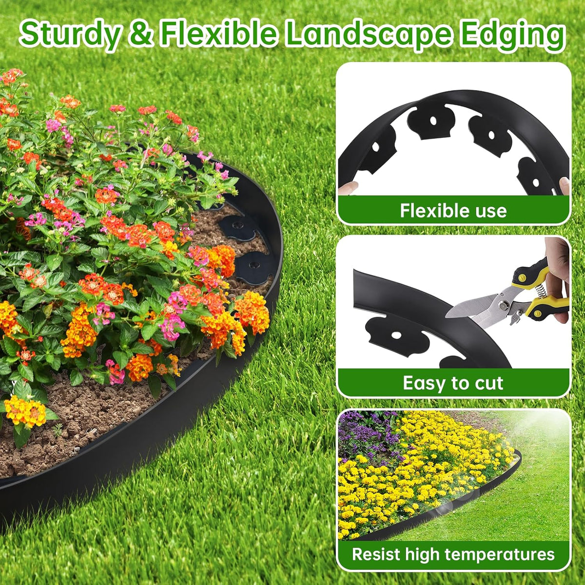 Landscape Edging Border No Dig - 100FT 2IN Tall Garden Edging Border with 120 Stakes, Plastic Garden Fence Lawn Edging Flexible for Landscaping, Flower Beds, Yard, Pathway with Connectors
