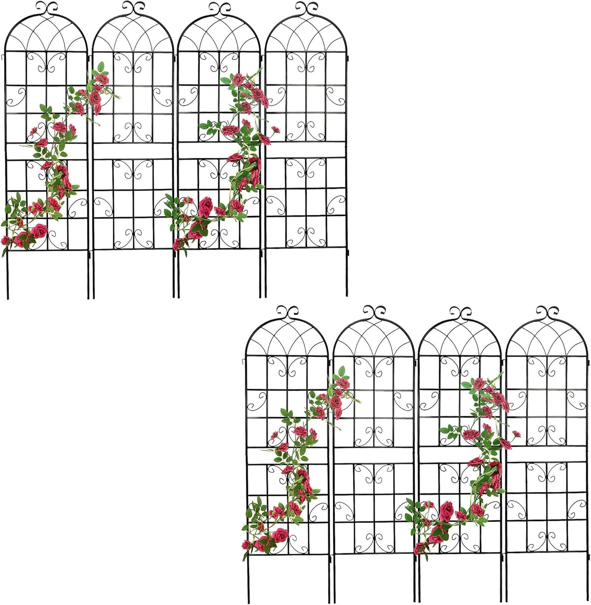 8 Pack Metal Garden Trellis 71" H Garden Fence Rustproof Trellis for Climbing Plants Support Roses Flower Outdoor Lawn Black