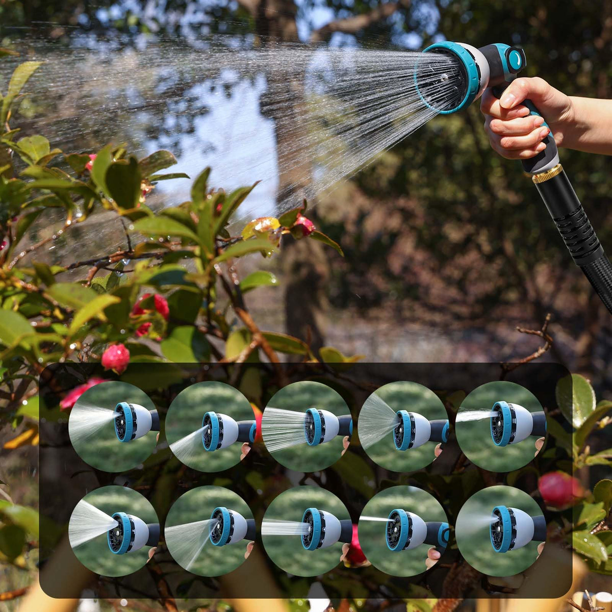 VERDOW Garden Hose 50 ft, Non-Expandable Lightweight Water Hose, 360° Swivel Fittings, 10-Pattern Spray Nozzle Flexible Hose for Yard, Lawn, Ourdoor Ues