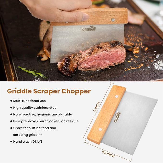 Stanbroil Metal Spatula and Bench Scraper Set for Griddle, Commercial Grade Stainless Steel Flat Top Grill Utensils, Set of 4