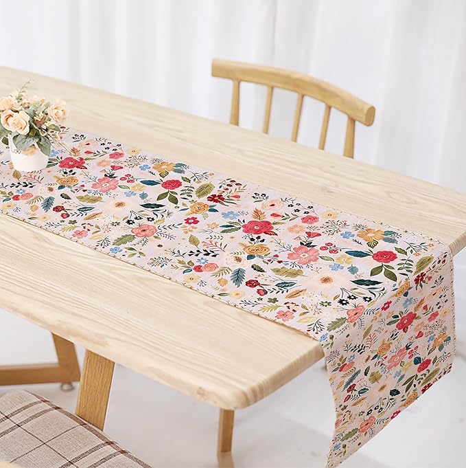 OYIMUA Boho Floral Summer Table Runner 13 x 36 Inches Colorful Flower Runners for Tables Rustic Spring Decorations for Home Indoor Outdoor Party Decor