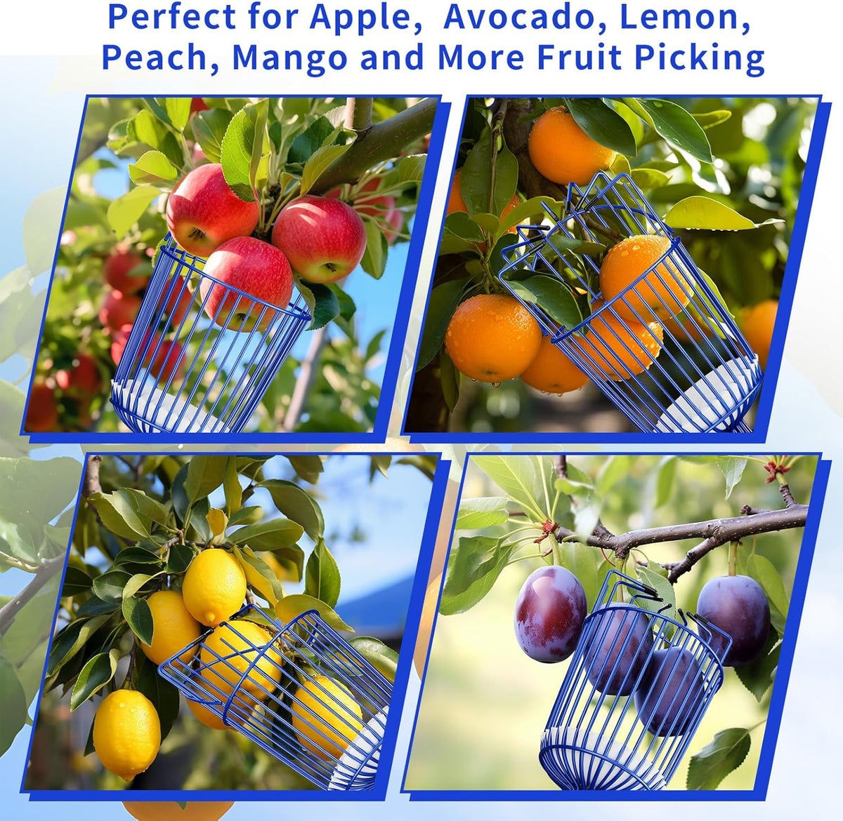 Fruit Picker Pole with Basket Segmented Fruit Picker Pole Tool for Apple Avocado Cherry Lemon Mango Orange Peach Picking(40-70”)