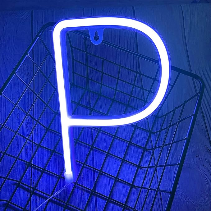 ENUOLI Blue Neon Letter Sign - Battery/USB Powered LED Alphabet Neon Art Lights for Wedding, Birthday, Christmas, Home Bar Decoration