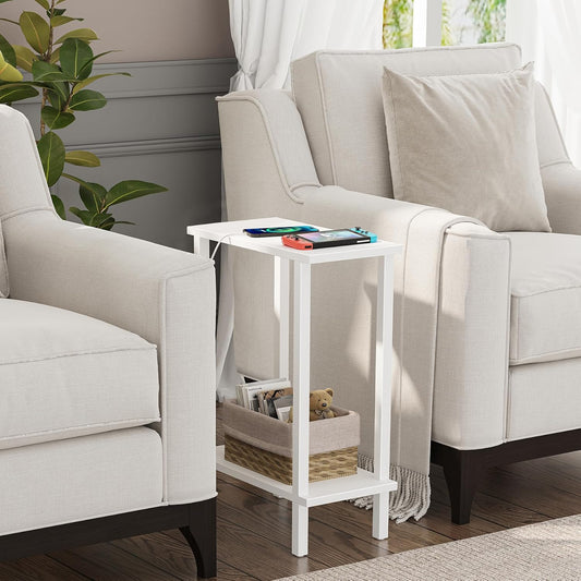 TUTOTAK Small Side Table, Narrow End Table, Skinny Sofa Table, Slim Nightstand, Couch Table, Living Room, Bed Room, White TB01BW062