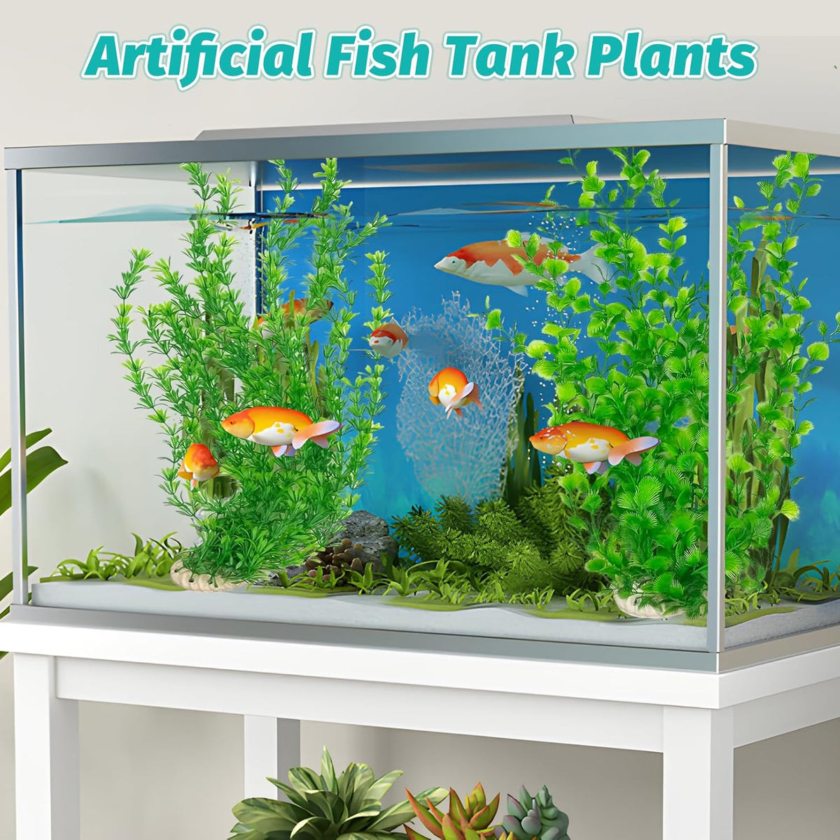 Hamiledyi 23" Tall Aquarium Plastic Plants - 2 Pack Soft Fish Tank Decor, Artificial Green Grass Cluster for Aquariums, Safe Bendable Underwater Plants(Green Style B)