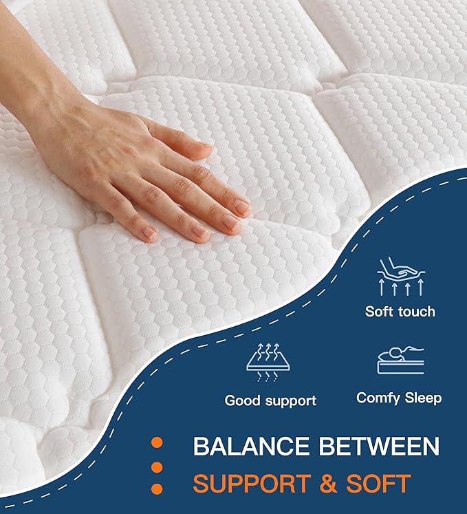 Full Size Mattress,12 Inch Hybrid Full Mattress in a Box with Memory Foam & Individual Pocket Spring for Edge Support,Pressure Relief,Medium Firm.
