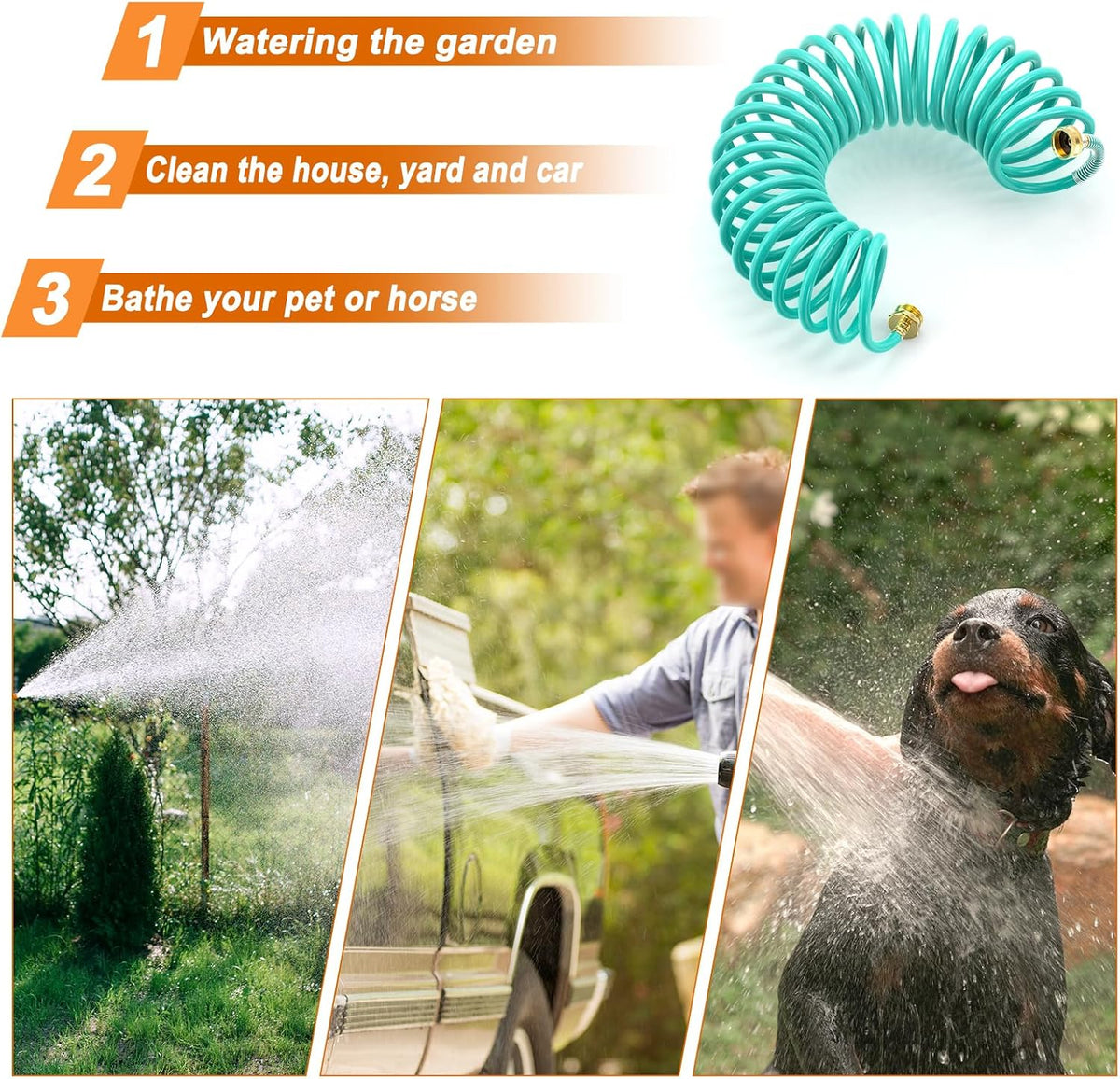 GASHER 25FT PU Recoil Garden Water Hose with 3/4"Inch Brass Fittings Retractable, Swivel Female for Boating, Pool & Spa, RV, Home and Garden(Blue)