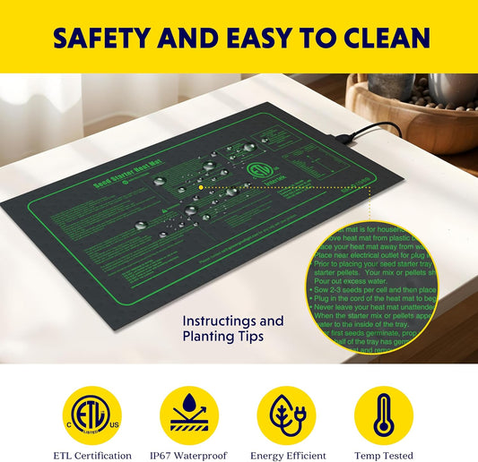 iPower Waterproof Seedling Heat Mat 10" x 20", ETL Certified Durable Germination Heating Pad, for Seed Starting Propagation