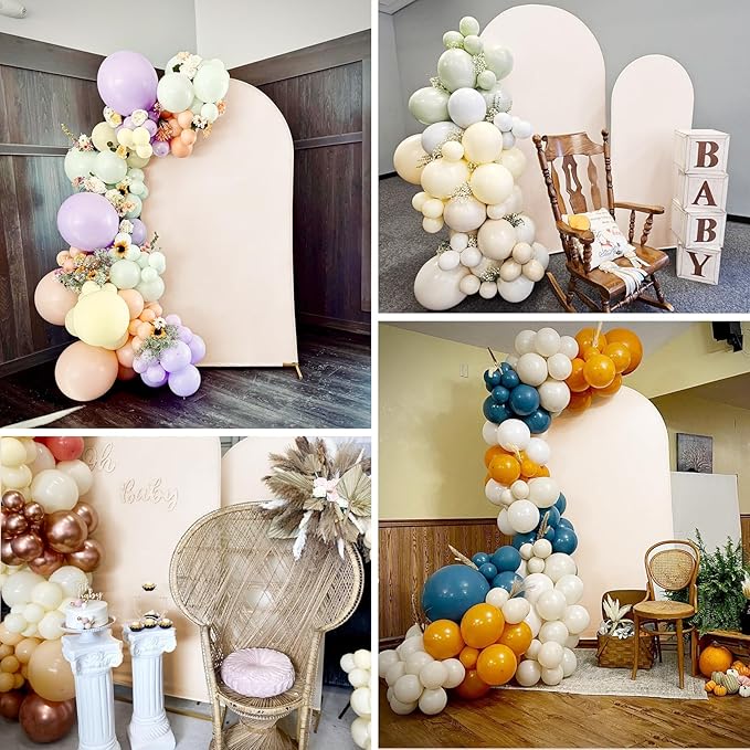Wedding Arch Cover 6FT 7.2FT Arch Backdrop Cover Fitted Spandex Covers Set of 2 Round Top Chiara Arches Backdrop Stand Covers for Party Birthday Decoration(Beige