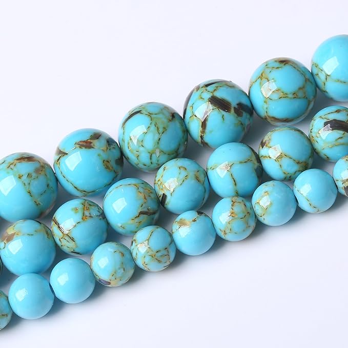 Blue Shell Turquoise Stone Beads Gemstone Round Crystal Energy Jade Beads Stone Beads for Jewelry Making DIY Bracelet Necklace Jewelry Making 1 Strand 15.5inch 31PCS 12MM