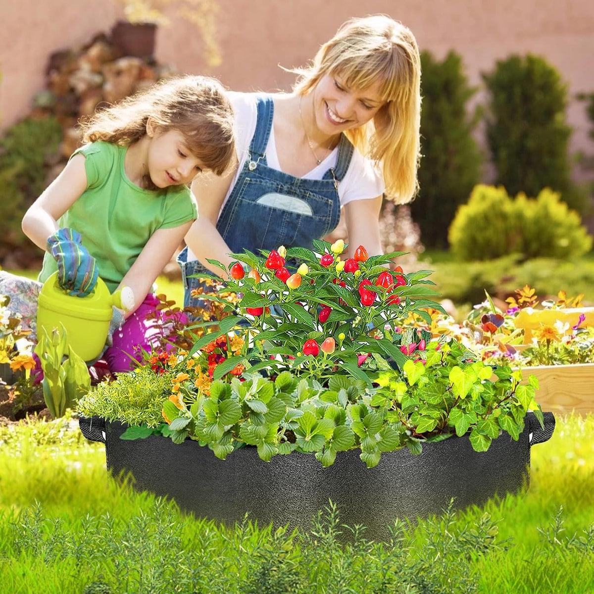 2-Pack 15 Gallon Grow Bags,Round Fabric Raised Garden Beds with 2 Handles,Durable Garden Planter Cloth Pots Container to Grow Vegetables for Outdoor Plants